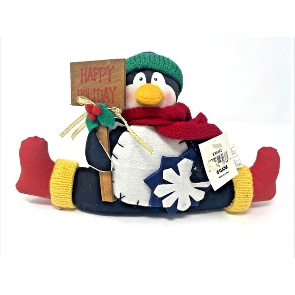 Ganz EX6353 Stuffed/Beans Penguin Splits Happy Holiday Shelf Sitter 6.5"H x 10"W - Picture 1 of 8